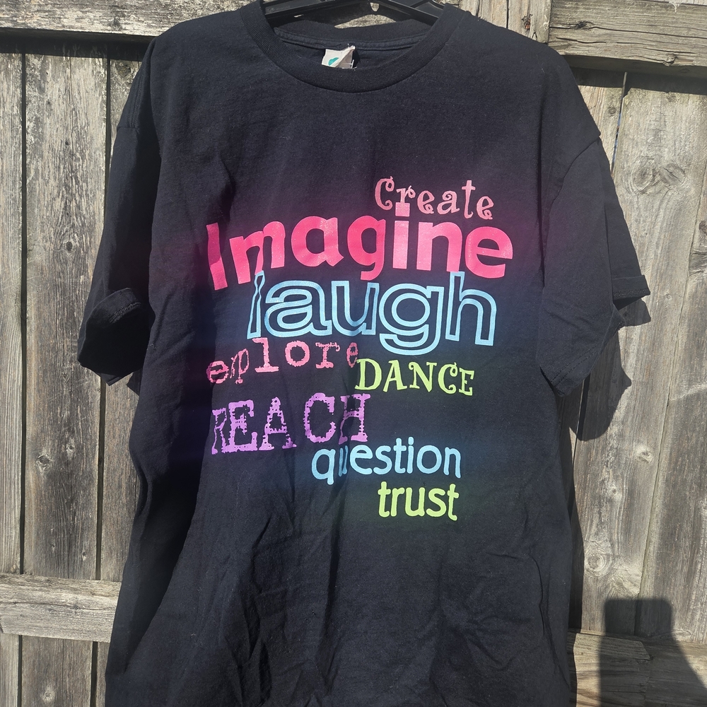 Women's Black T-Shirt with Colorful Inspirational Text
